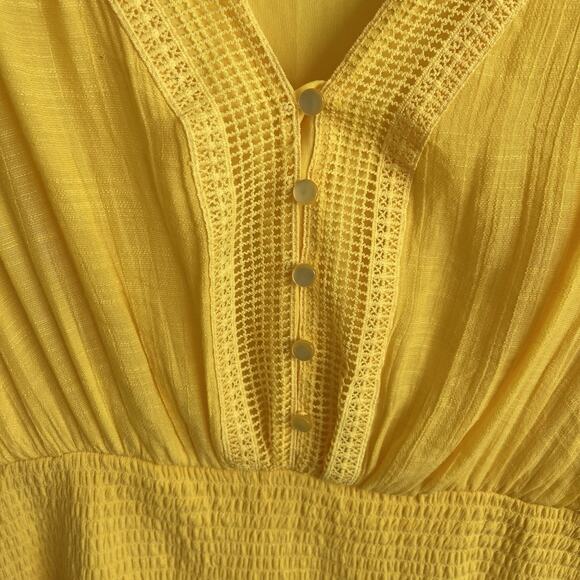 J Gee Plus Size 2X Yellow Puff Sleeves Tiered Smocked Midi Dress Resort Sundress - Picture 3 of 12